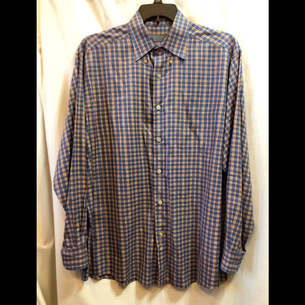 Talbots Men Blue & Orange Shirt Size L #2193